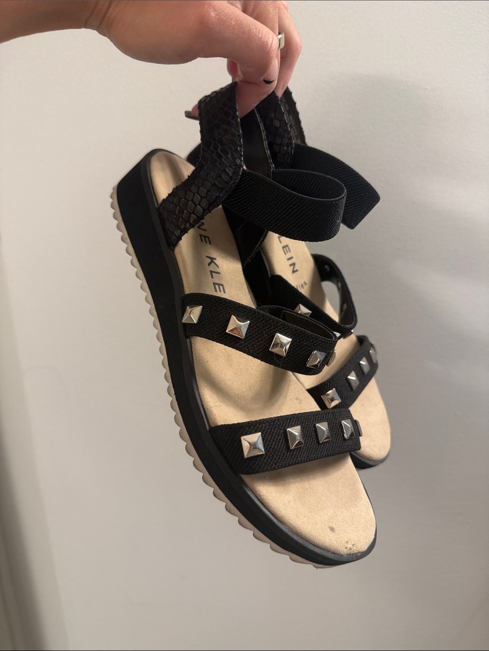 Anne Klein Black Studded Platform Sandals
